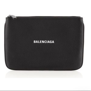 New Balenciaga Everyday Logo Pouch Black Clutch